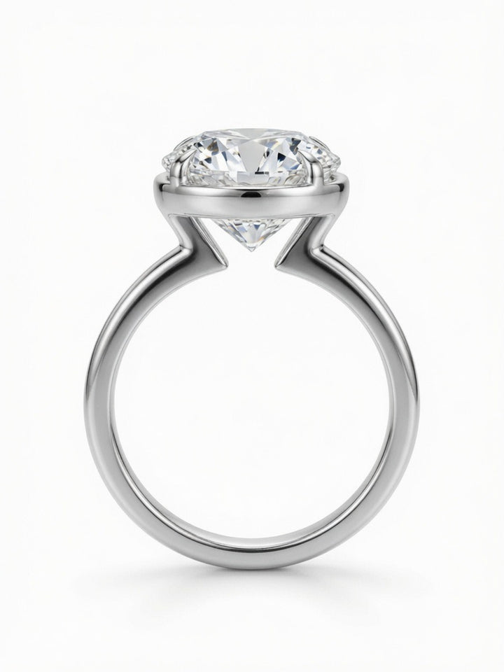 14K Gold Solitaire Engagement Ring, 3.02CT Round Cut Lab Diamond Low Bezel Setting