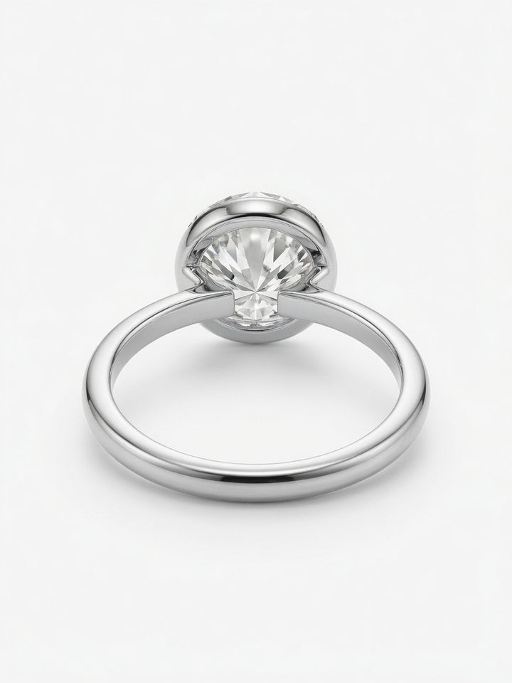 14K Gold Solitaire Engagement Ring, 3.02CT Round Cut Lab Diamond Low Bezel Setting