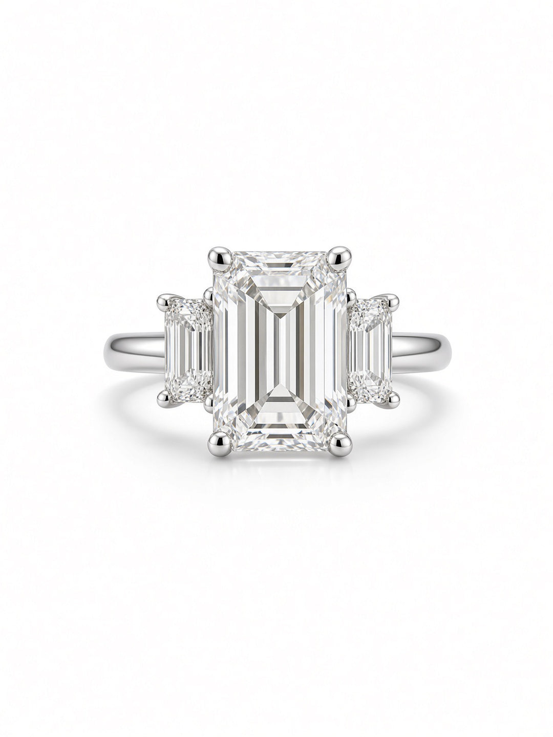 2.86CT Emerald-Cut Three-Stone Engagement Ring with Lab &amp; Natural Diamonds – 14K White Gold