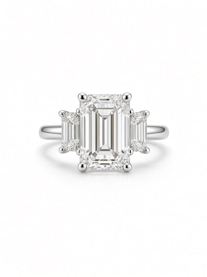 2.86CT Emerald-Cut Three-Stone Engagement Ring with Lab &amp; Natural Diamonds – 14K White Gold