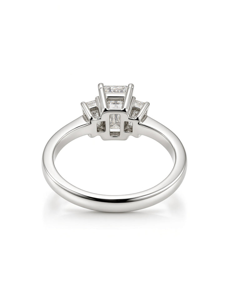 2.86CT Emerald-Cut Three-Stone Engagement Ring with Lab &amp; Natural Diamonds – 14K White Gold
