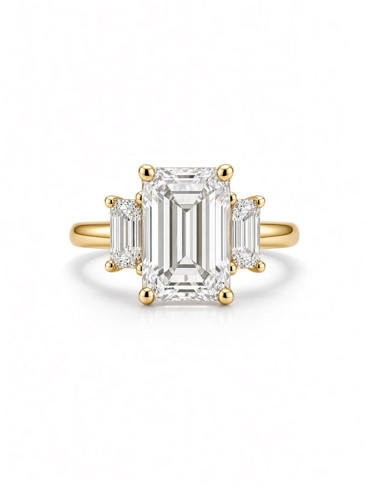 2.86CT Emerald-Cut Three-Stone Engagement Ring with Lab &amp; Natural Diamonds – 14K White Gold