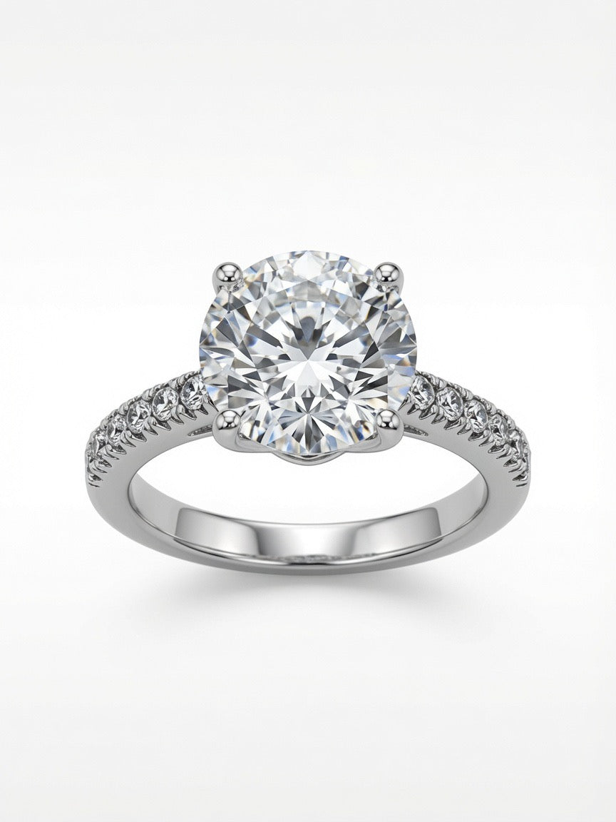 14K Gold Engagement Ring with Round Cut 6.13CT Lab Grown Diamond and 0.41CT Natural Diamonds on band