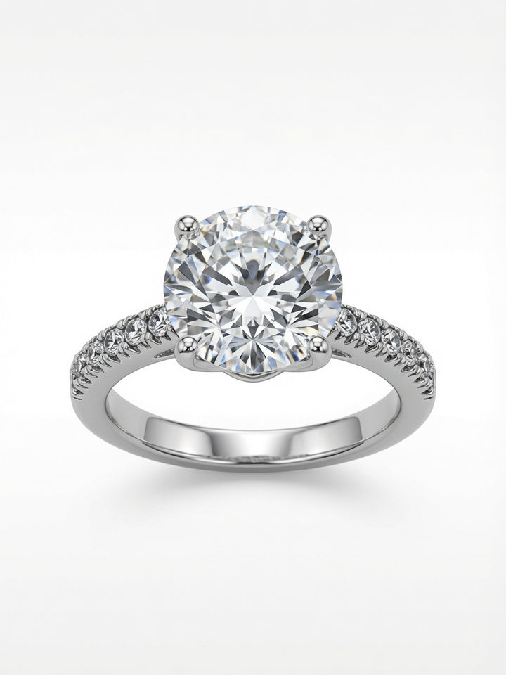 14K Gold Engagement Ring with Round Cut 6.13CT Lab Grown Diamond and 0.41CT Natural Diamonds on band