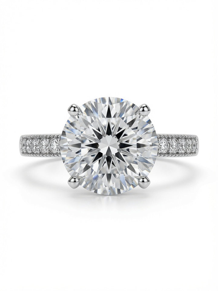 14K Gold Engagement Ring with Round Cut 6.13CT Lab Grown Diamond and 0.41CT Natural Diamonds on band