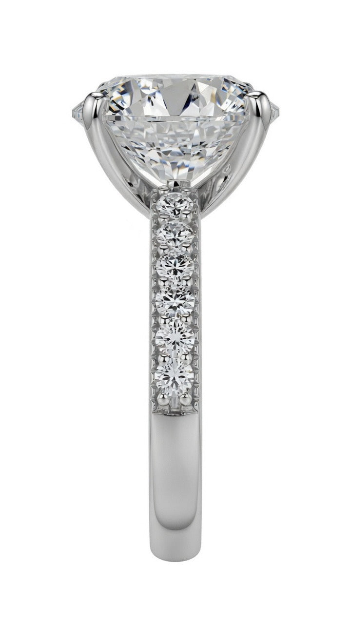 14K Gold Engagement Ring with Round Cut 6.13CT Lab Grown Diamond and 0.41CT Natural Diamonds on band
