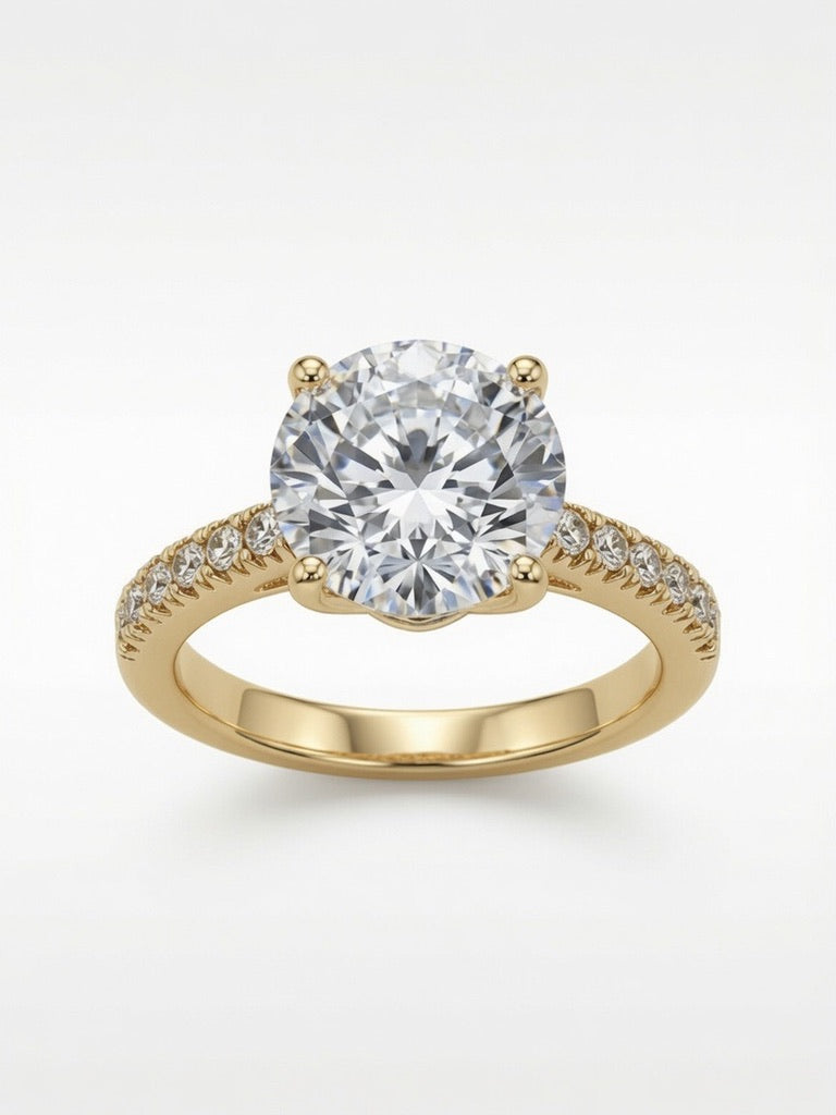 14K Gold Engagement Ring with Round Cut 6.13CT Lab Grown Diamond and 0.41CT Natural Diamonds on band