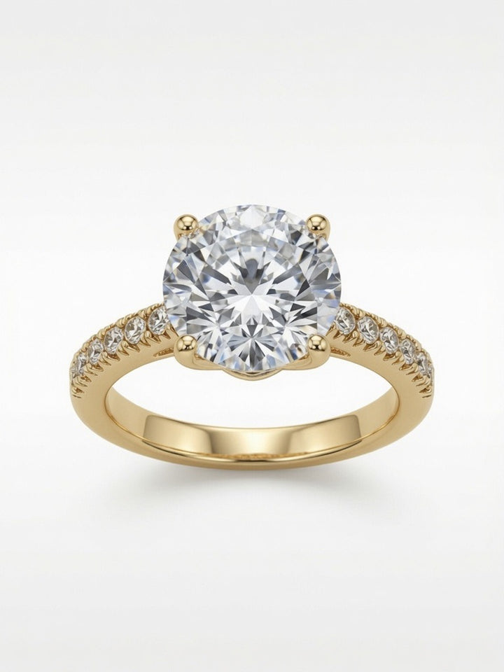 14K Gold Engagement Ring with Round Cut 6.13CT Lab Grown Diamond and 0.41CT Natural Diamonds on band