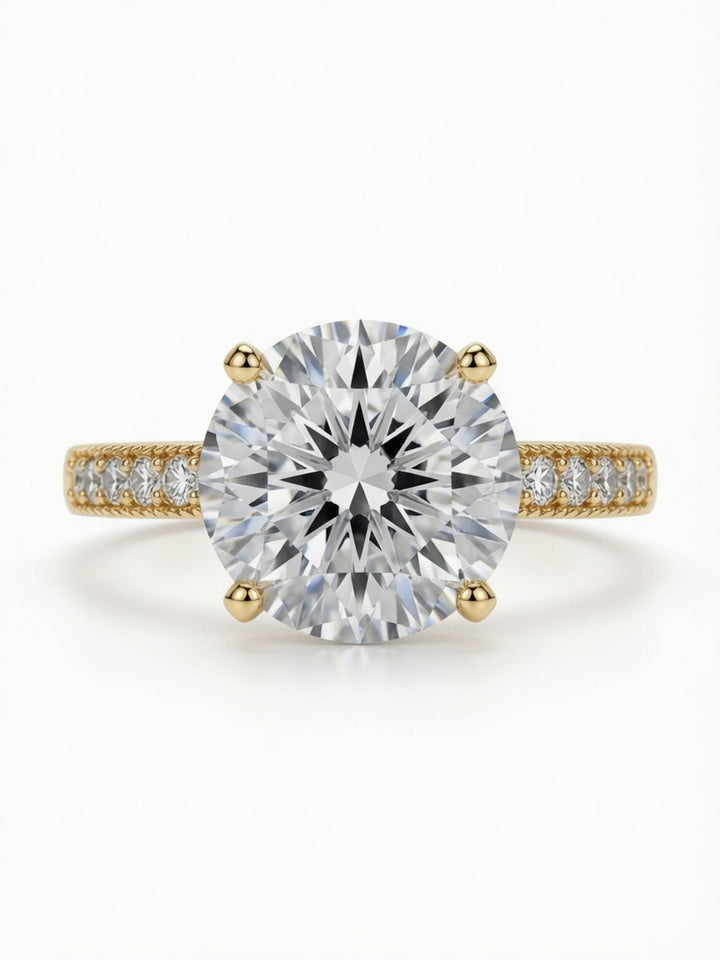 14K Gold Engagement Ring with Round Cut 6.13CT Lab Grown Diamond and 0.41CT Natural Diamonds on band