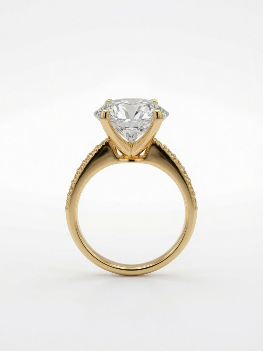 14K Gold Engagement Ring with Round Cut 6.13CT Lab Grown Diamond and 0.41CT Natural Diamonds on band