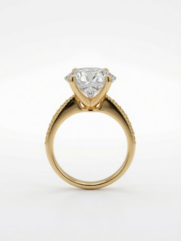 14K Gold Engagement Ring with Round Cut 6.13CT Lab Grown Diamond and 0.41CT Natural Diamonds on band