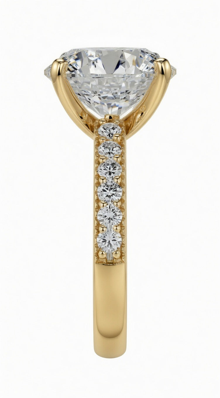 14K Gold Engagement Ring with Round Cut 6.13CT Lab Grown Diamond and 0.41CT Natural Diamonds on band