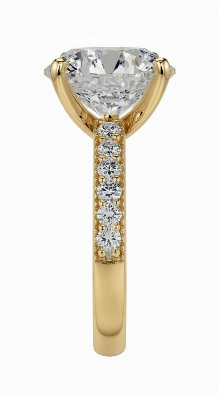 14K Gold Engagement Ring with Round Cut 6.13CT Lab Grown Diamond and 0.41CT Natural Diamonds on band