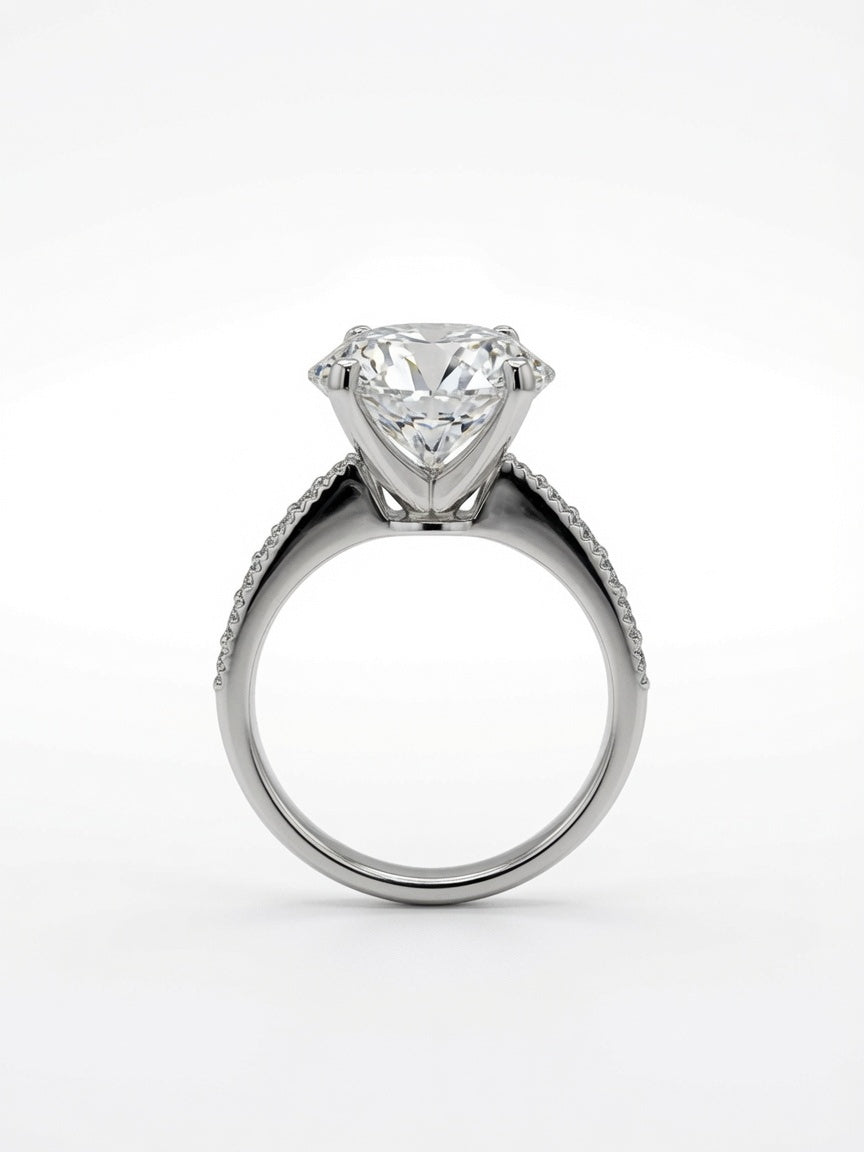 14K Gold Engagement Ring with Round Cut 6.13CT Lab Grown Diamond and 0.41CT Natural Diamonds on band