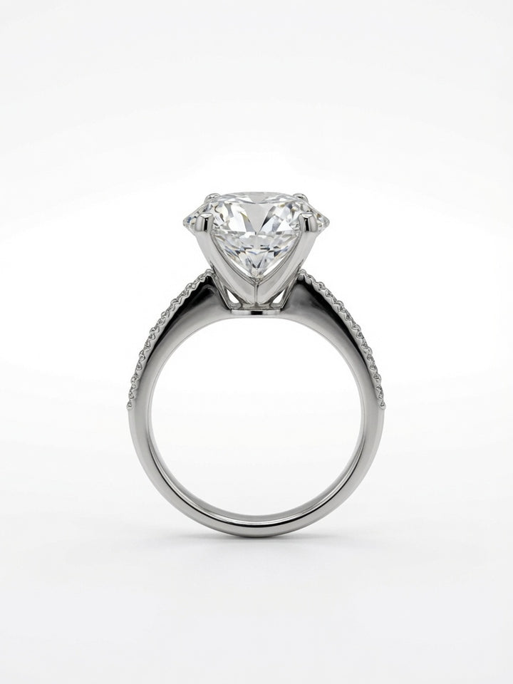 14K Gold Engagement Ring with Round Cut 6.13CT Lab Grown Diamond and 0.41CT Natural Diamonds on band