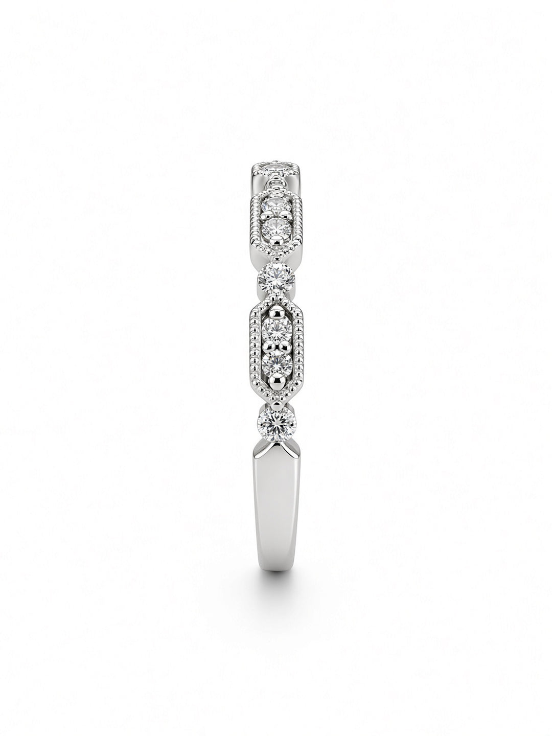 18K White Gold Signature Milgrain Natural Diamond Band — 0.21 CT