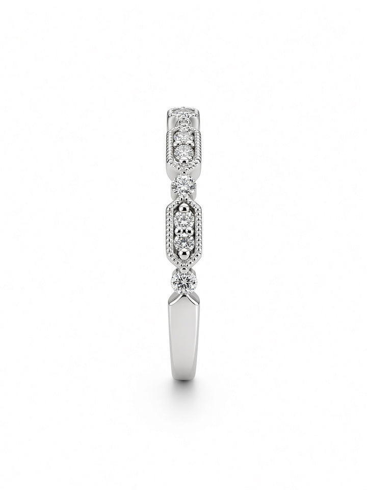 18K White Gold Signature Milgrain Natural Diamond Band — 0.21 CT