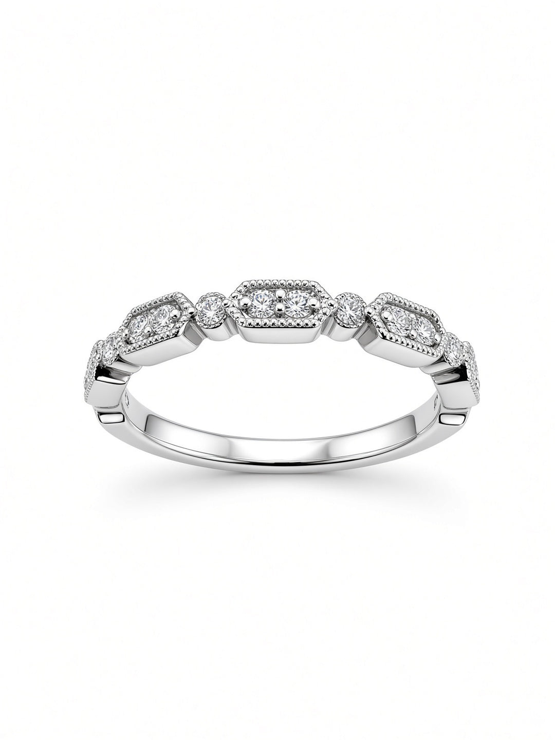 18K White Gold Signature Milgrain Natural Diamond Band — 0.21 CT