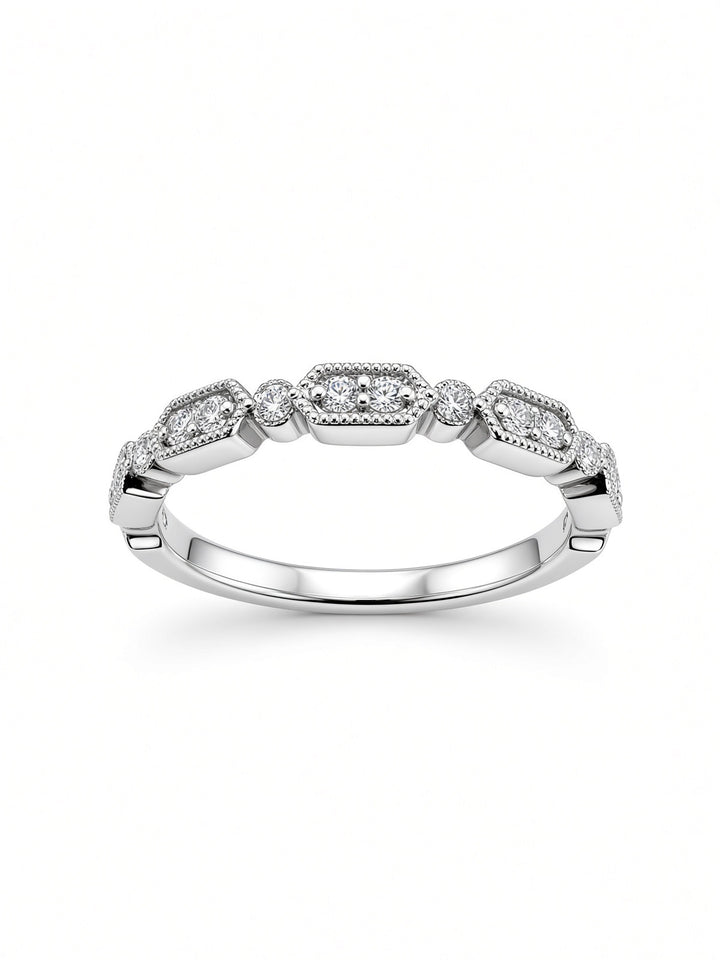 18K White Gold Signature Milgrain Natural Diamond Band — 0.21 CT