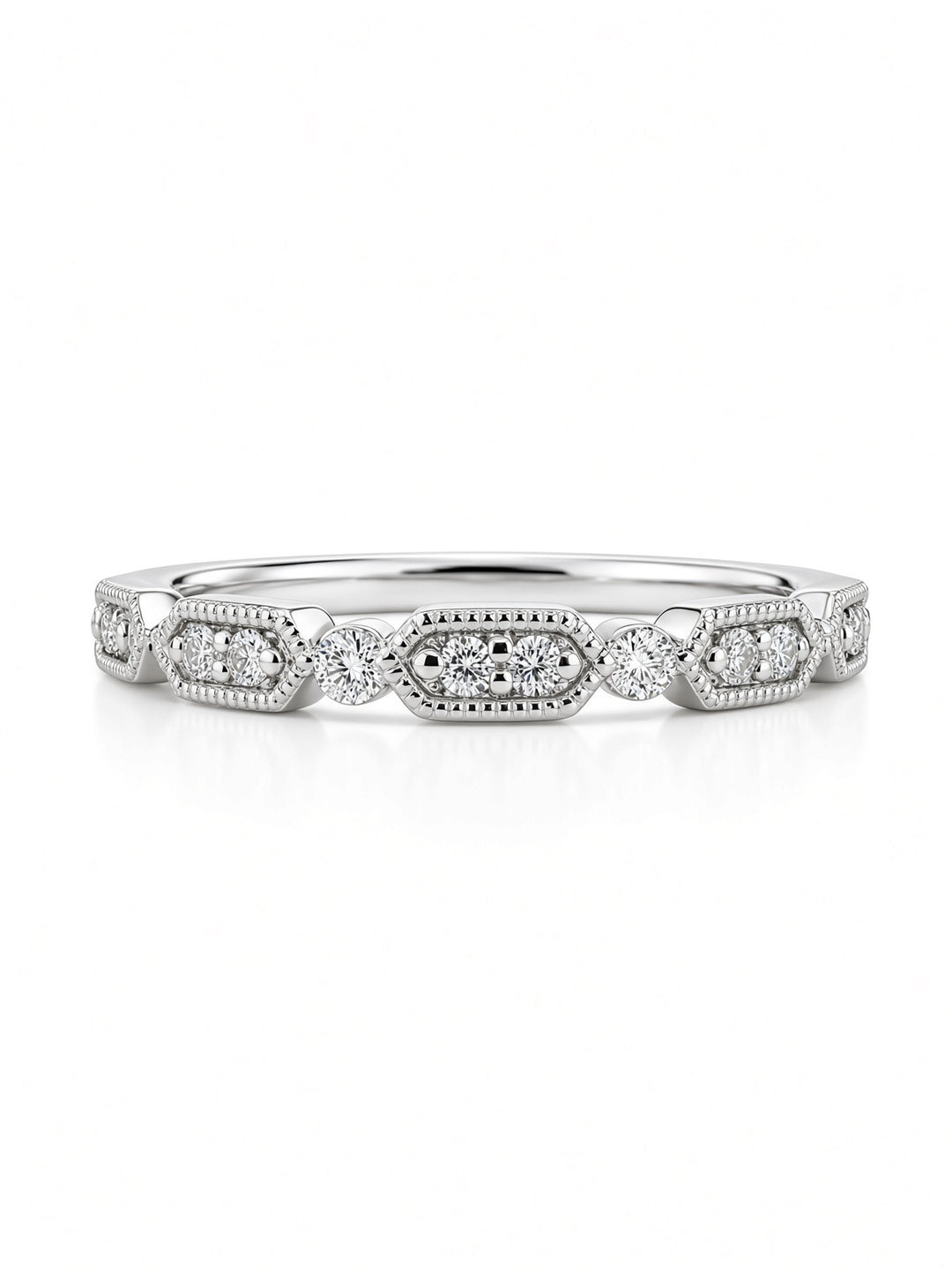 18K White Gold Signature Milgrain Natural Diamond Band — 0.21 CT