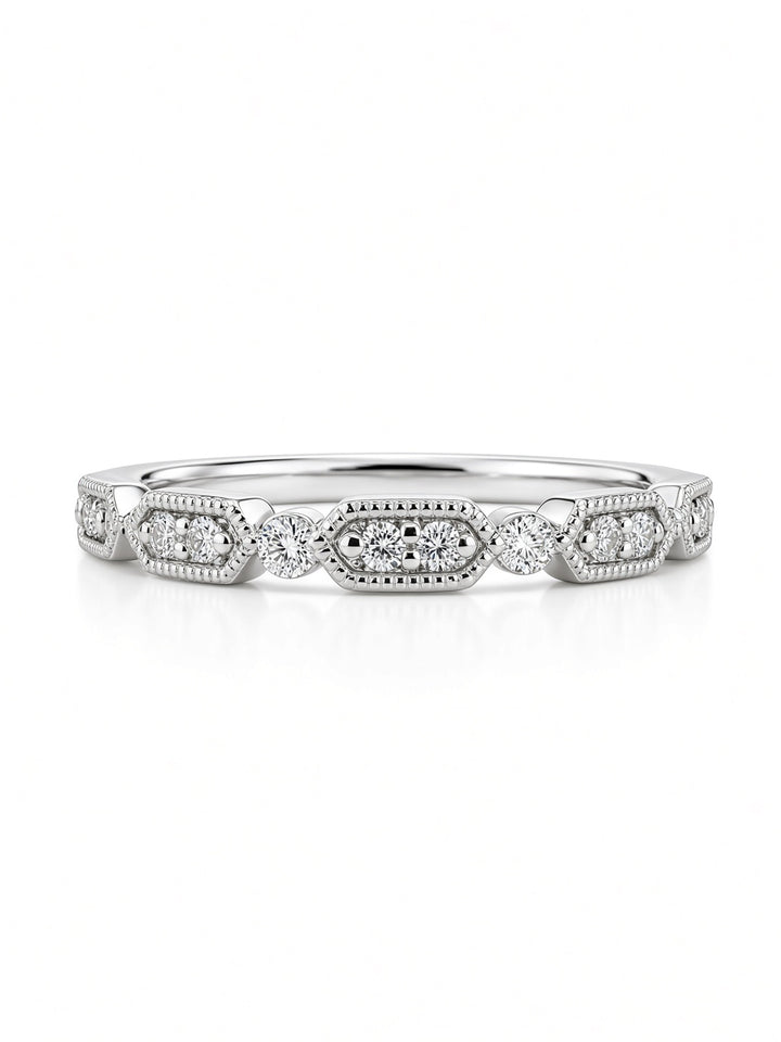 18K White Gold Signature Milgrain Natural Diamond Band — 0.21 CT
