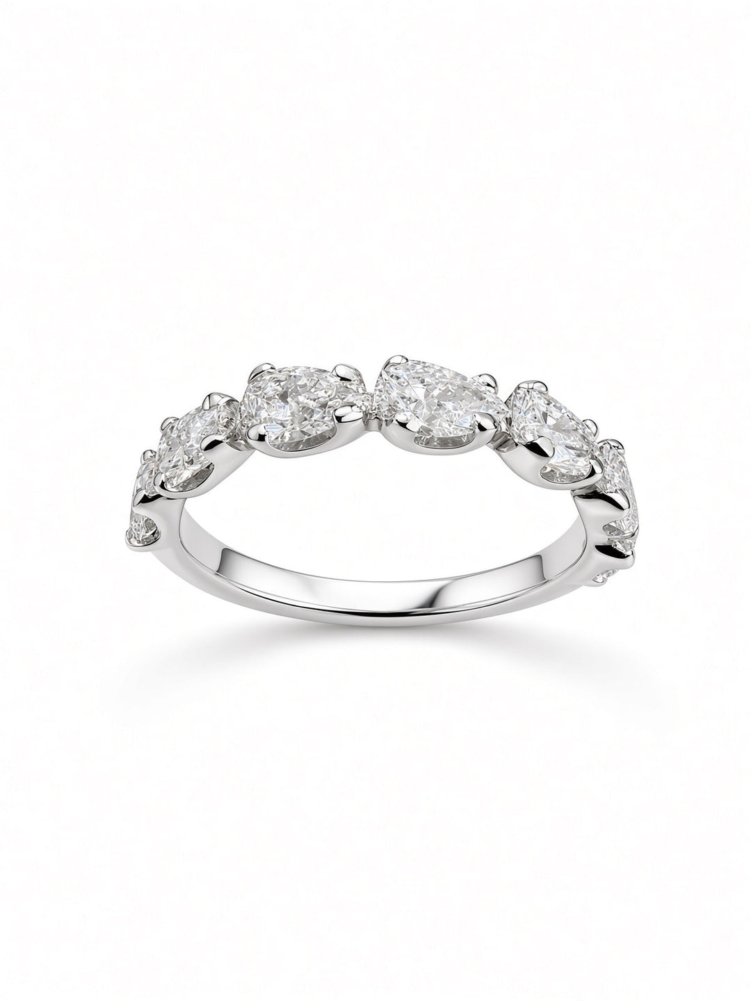 14K White Gold Seven Stone Pear Shaped Lab Diamond Wedding Band — 1.24 CT