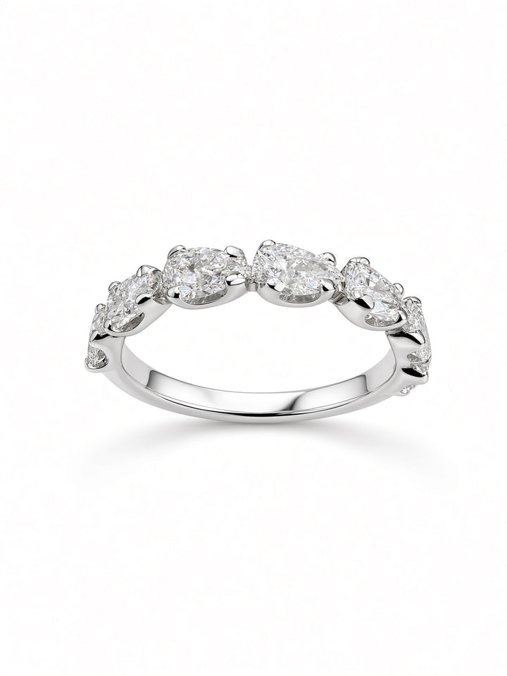 14K White Gold Seven Stone Pear Shaped Lab Diamond Wedding Band — 1.24 CT