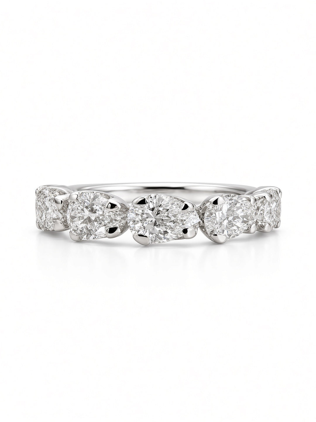 14K White Gold Seven Stone Pear Shaped Lab Diamond Wedding Band — 1.24 CT