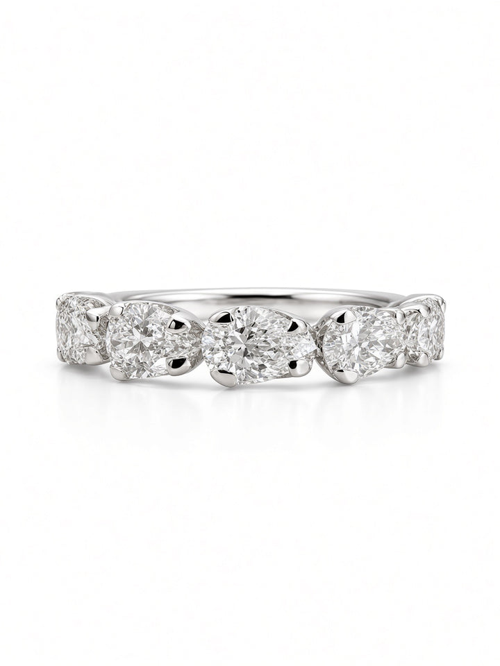 14K White Gold Seven Stone Pear Shaped Lab Diamond Wedding Band — 1.24 CT