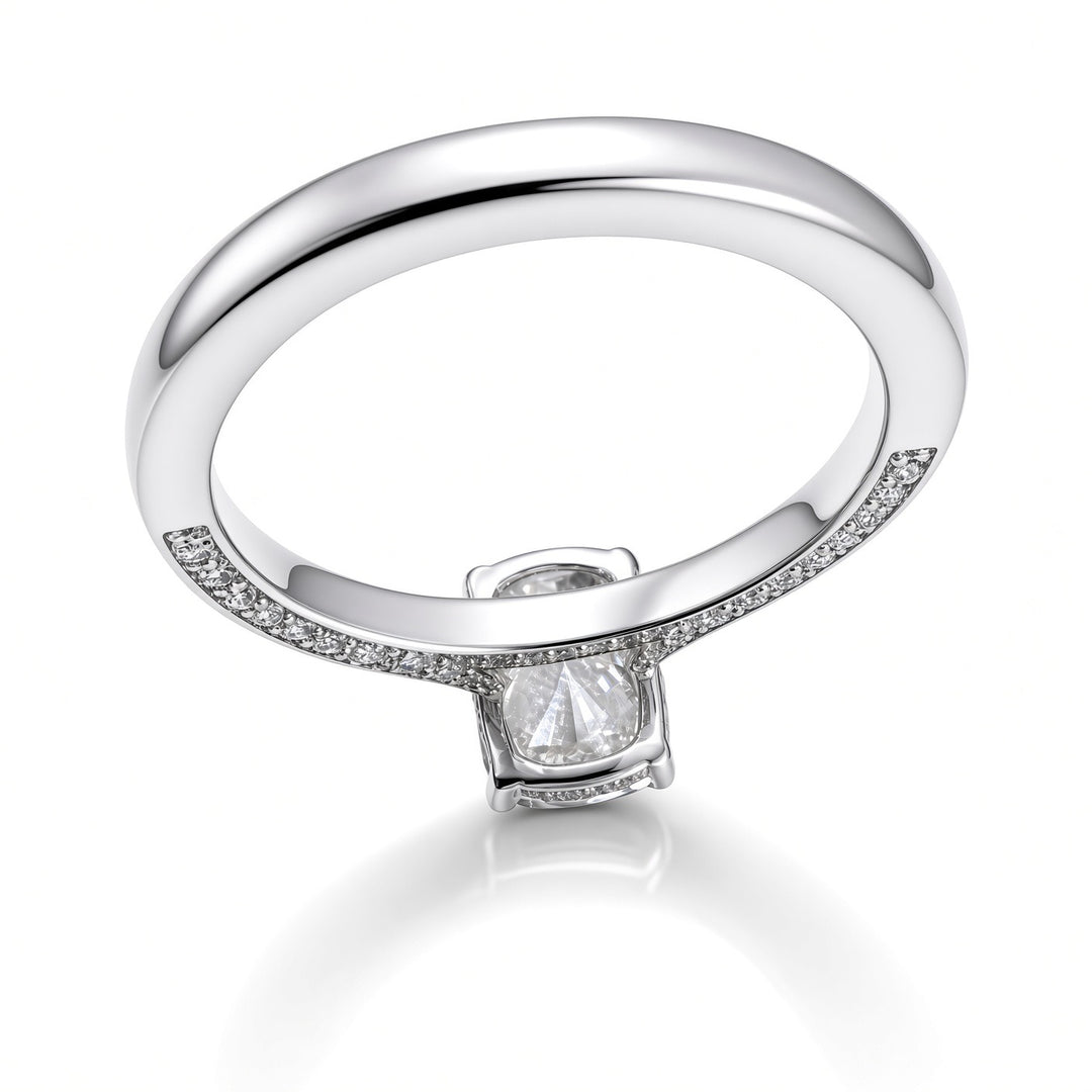 14K Yellow Gold Engagement 3.05CT Elongated Cushion Cut Lab Diamond with Under Halo and Diamonds on Profile