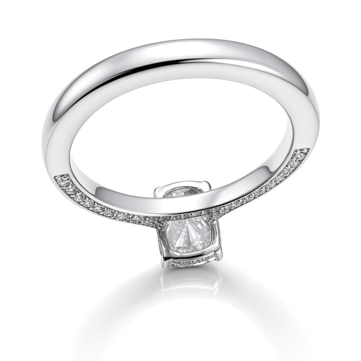 14K Yellow Gold Engagement 3.05CT Elongated Cushion Cut Lab Diamond with Under Halo and Diamonds on Profile