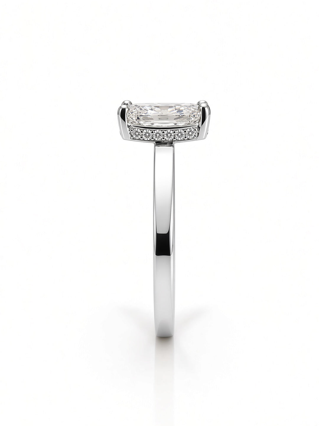 14K Yellow Gold Engagement 3.05CT Elongated Cushion Cut Lab Diamond with Under Halo and Diamonds on Profile