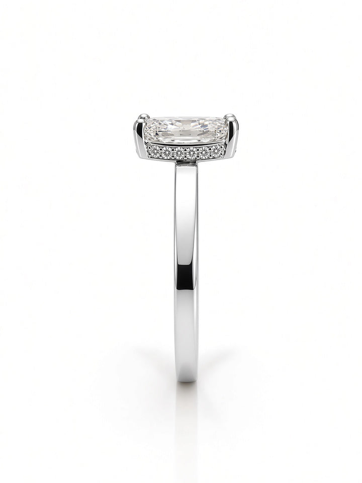 14K Yellow Gold Engagement 3.05CT Elongated Cushion Cut Lab Diamond with Under Halo and Diamonds on Profile
