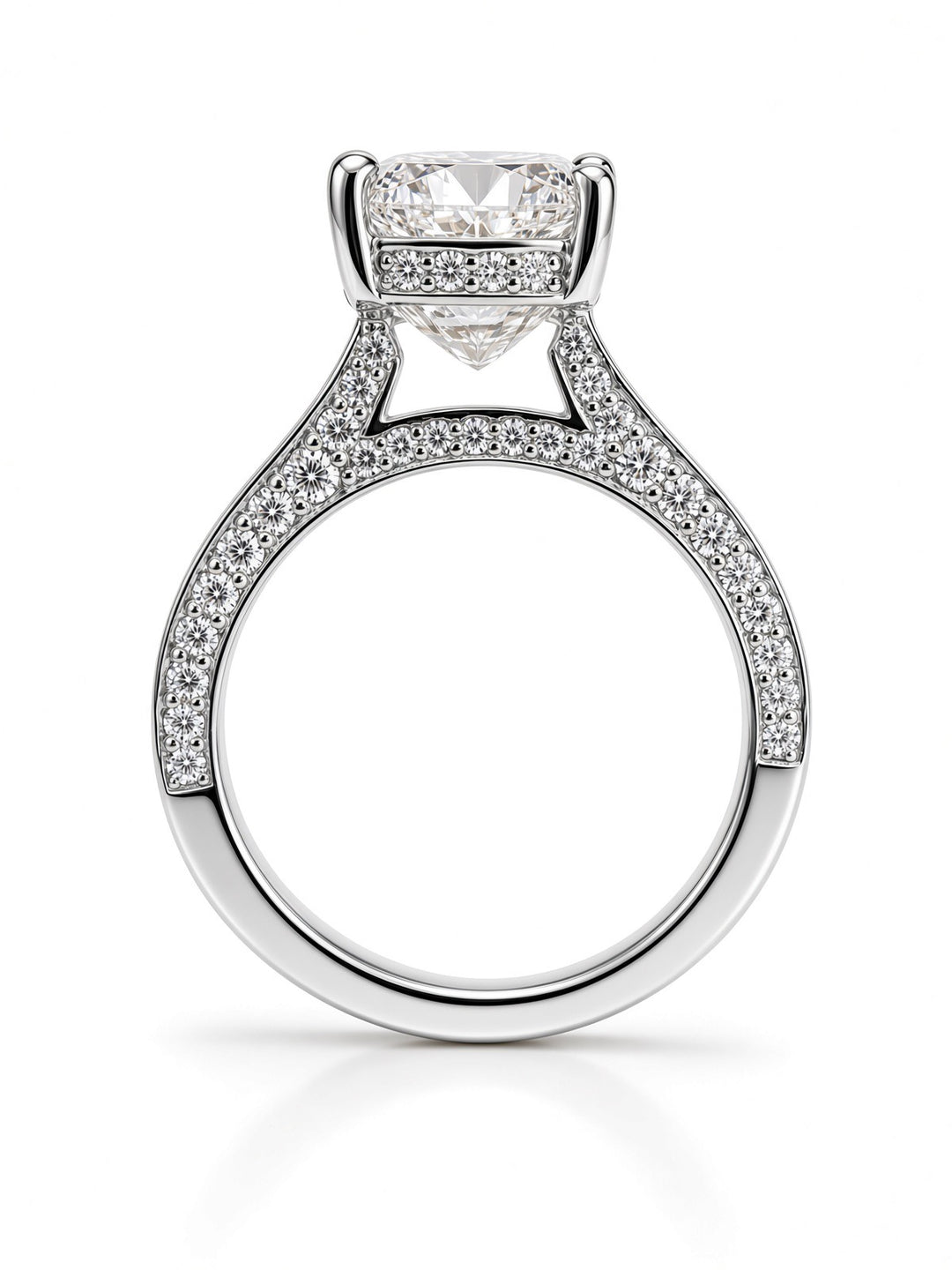 14K Yellow Gold Engagement 3.05CT Elongated Cushion Cut Lab Diamond with Under Halo and Diamonds on Profile