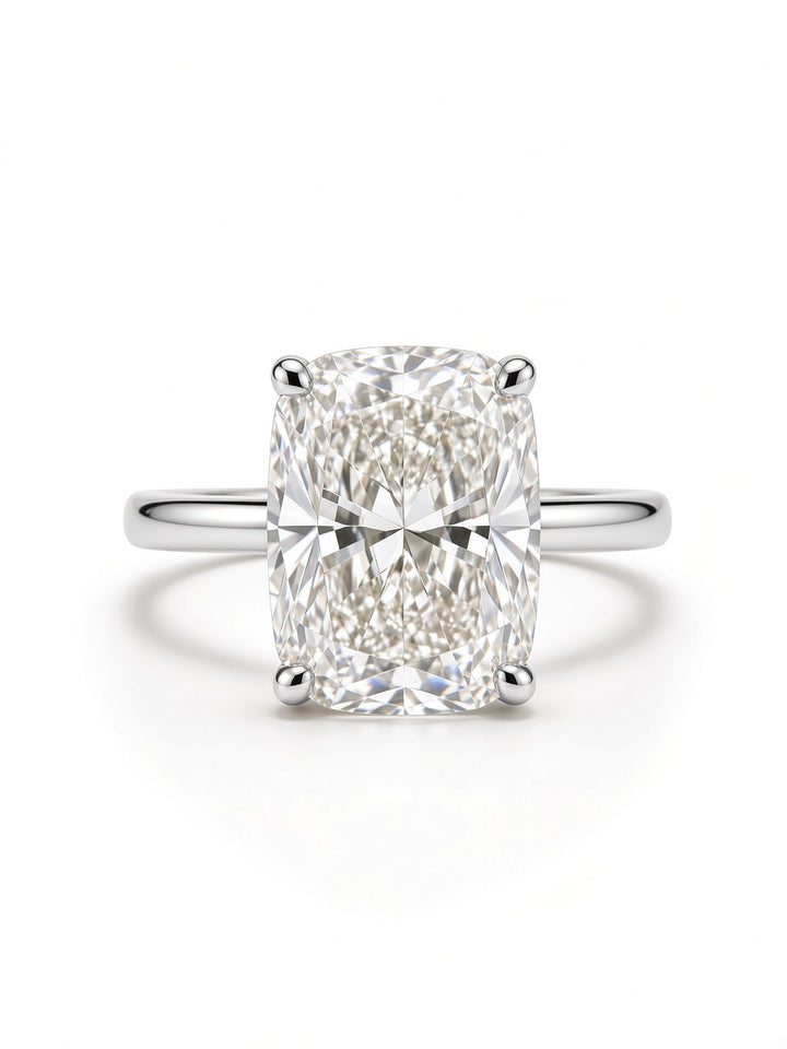 14K Yellow Gold Engagement 3.05CT Elongated Cushion Cut Lab Diamond with Under Halo and Diamonds on Profile