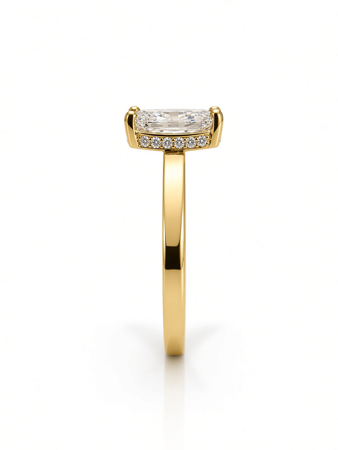 14K Yellow Gold Engagement 3.05CT Elongated Cushion Cut Lab Diamond with Under Halo and Diamonds on Profile