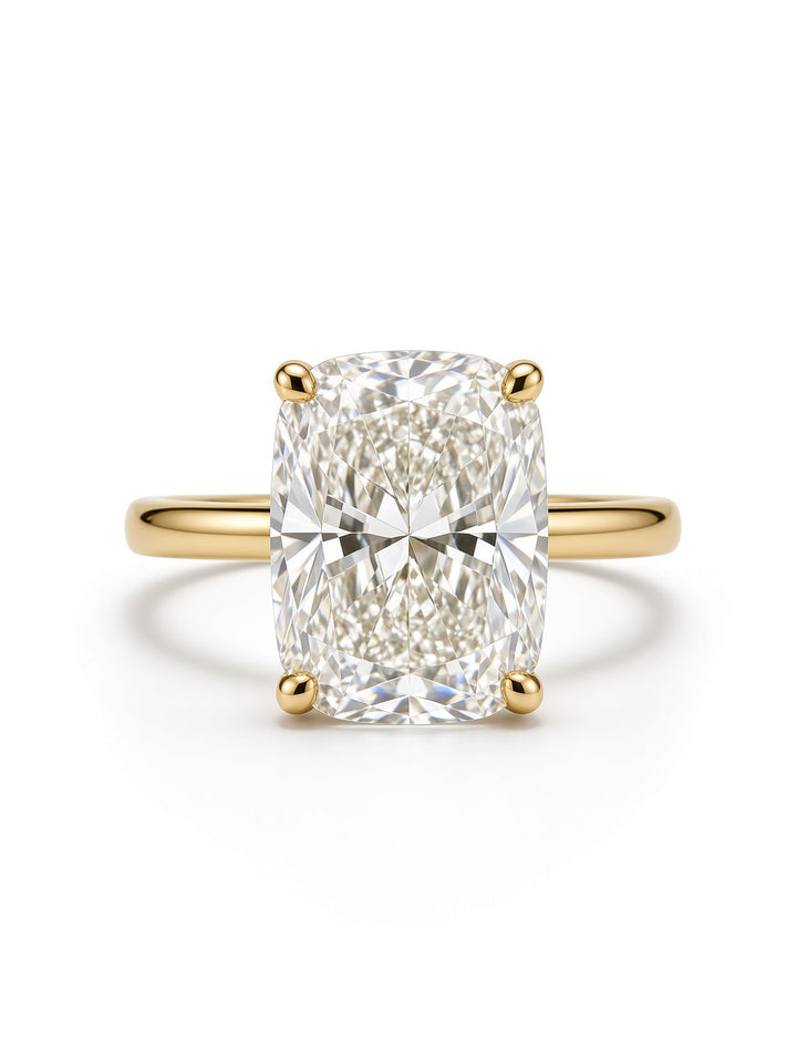 14K Yellow Gold Engagement 3.05CT Elongated Cushion Cut Lab Diamond with Under Halo and Diamonds on Profile