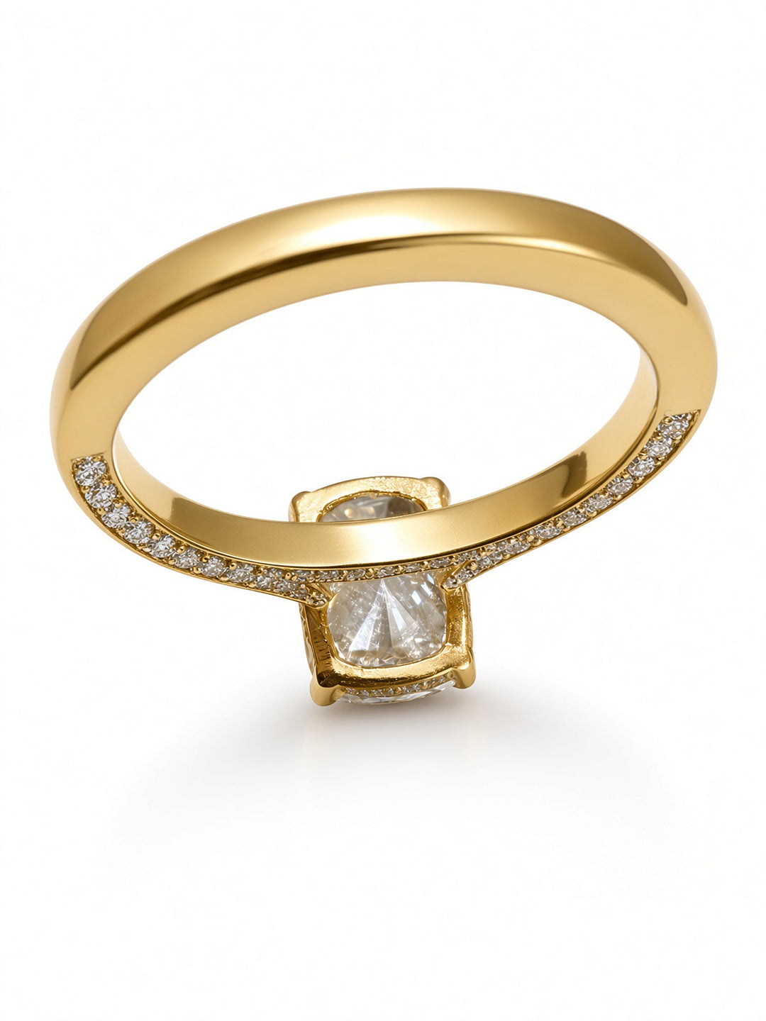 14K Yellow Gold Engagement 3.05CT Elongated Cushion Cut Lab Diamond with Under Halo and Diamonds on Profile