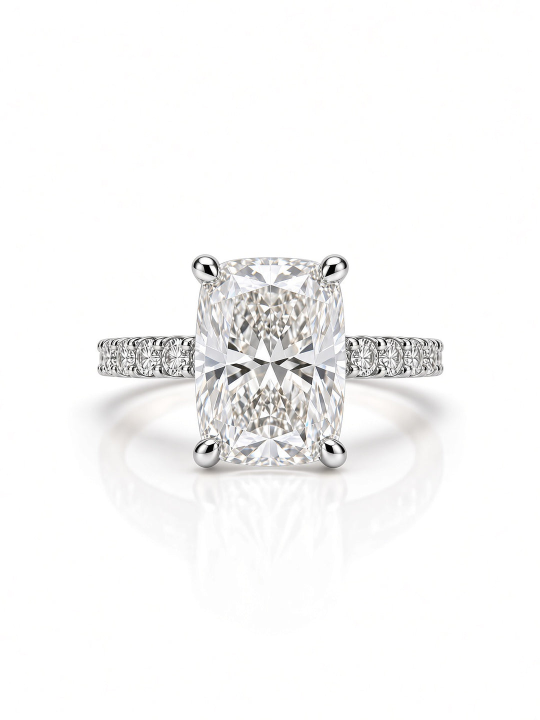 14K Yellow Gold Engagement with 2.54CT Elongated Cushion Lab Diamond in a Classic Four Prong Diamond Band Setting