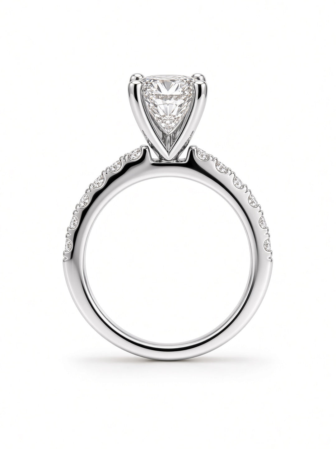 14K Yellow Gold Engagement with 2.54CT Elongated Cushion Lab Diamond in a Classic Four Prong Diamond Band Setting