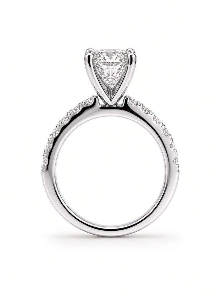 14K Yellow Gold Engagement with 2.54CT Elongated Cushion Lab Diamond in a Classic Four Prong Diamond Band Setting