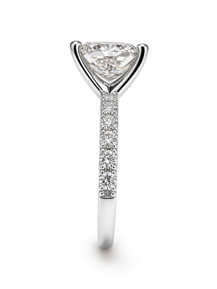 14K Yellow Gold Engagement with 2.54CT Elongated Cushion Lab Diamond in a Classic Four Prong Diamond Band Setting