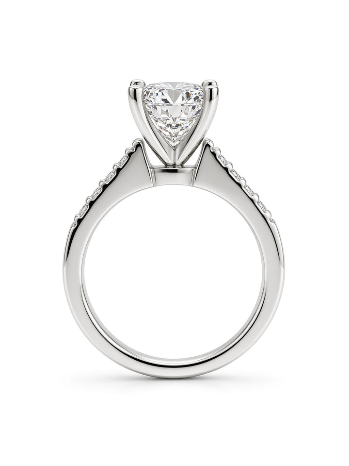 14K White Gold Engagement 2.07CT Elongated Cushion Cut Lab Diamond with a Double Shank