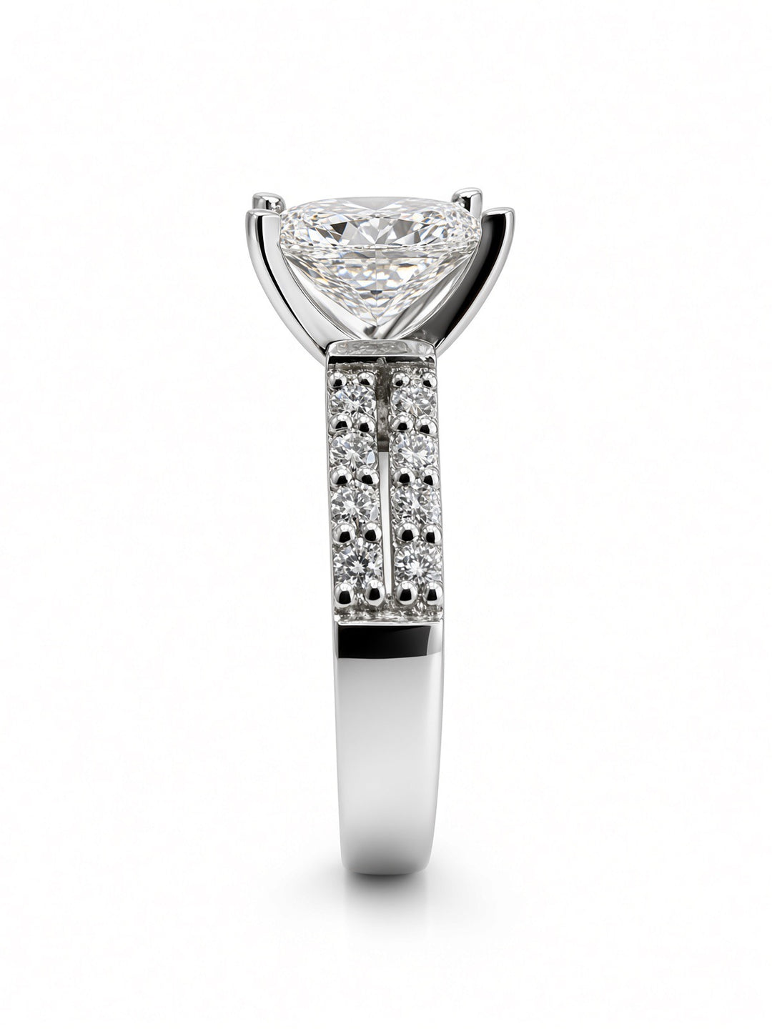 14K White Gold Engagement 2.07CT Elongated Cushion Cut Lab Diamond with a Double Shank