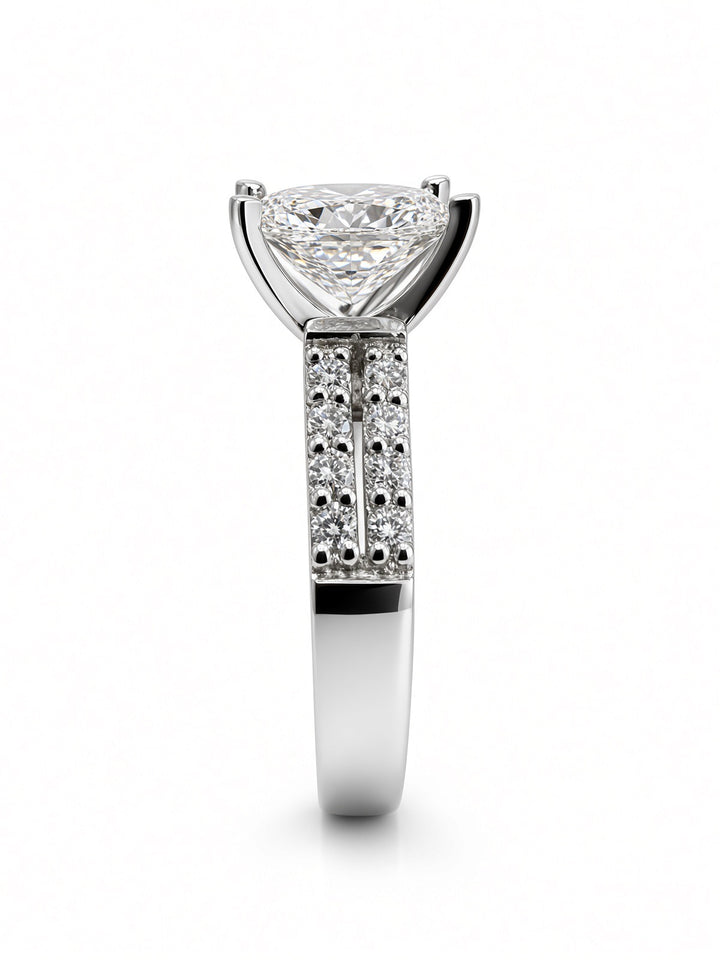 14K White Gold Engagement 2.07CT Elongated Cushion Cut Lab Diamond with a Double Shank