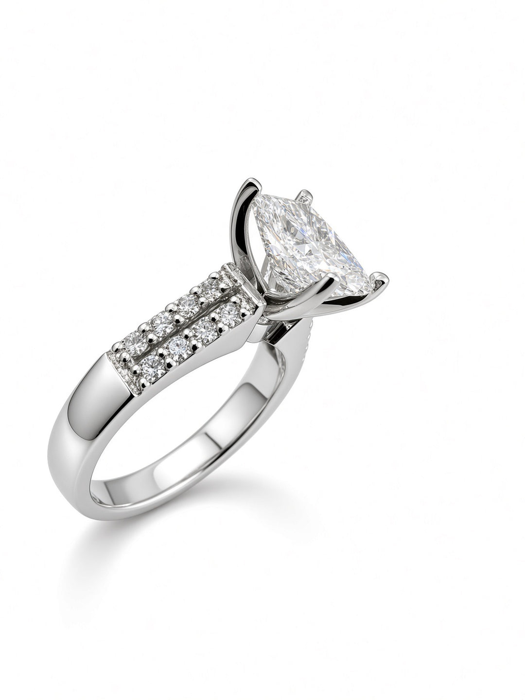 14K White Gold Engagement 2.07CT Elongated Cushion Cut Lab Diamond with a Double Shank