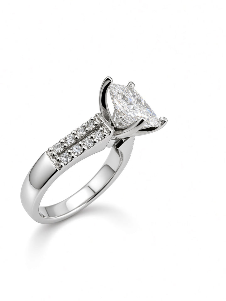 14K White Gold Engagement 2.07CT Elongated Cushion Cut Lab Diamond with a Double Shank