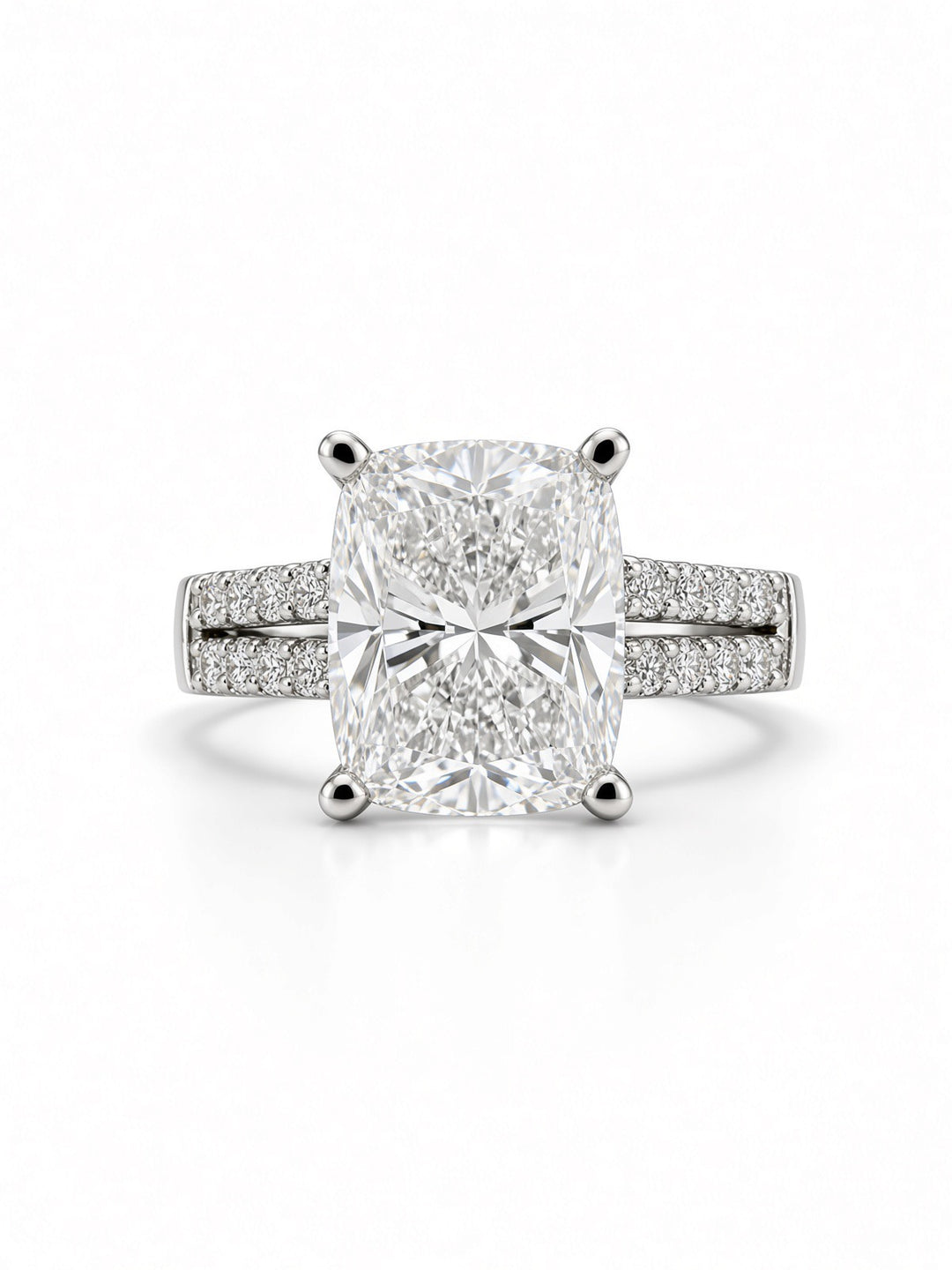 14K White Gold Engagement 2.07CT Elongated Cushion Cut Lab Diamond with a Double Shank