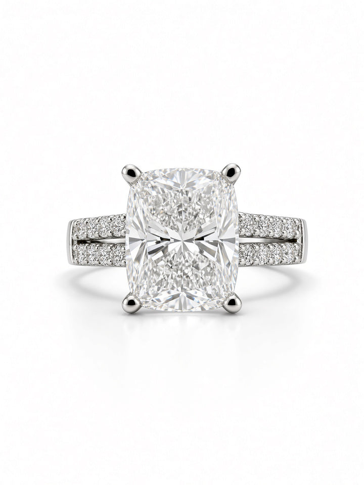 14K White Gold Engagement 2.07CT Elongated Cushion Cut Lab Diamond with a Double Shank