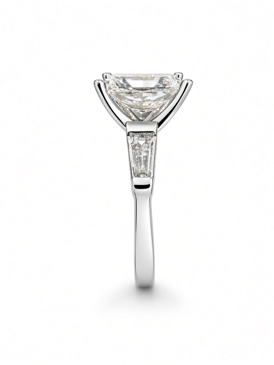 14K White Gold 2.03CT Radiant Lab Diamond Engagement Ring with Baguette Accents